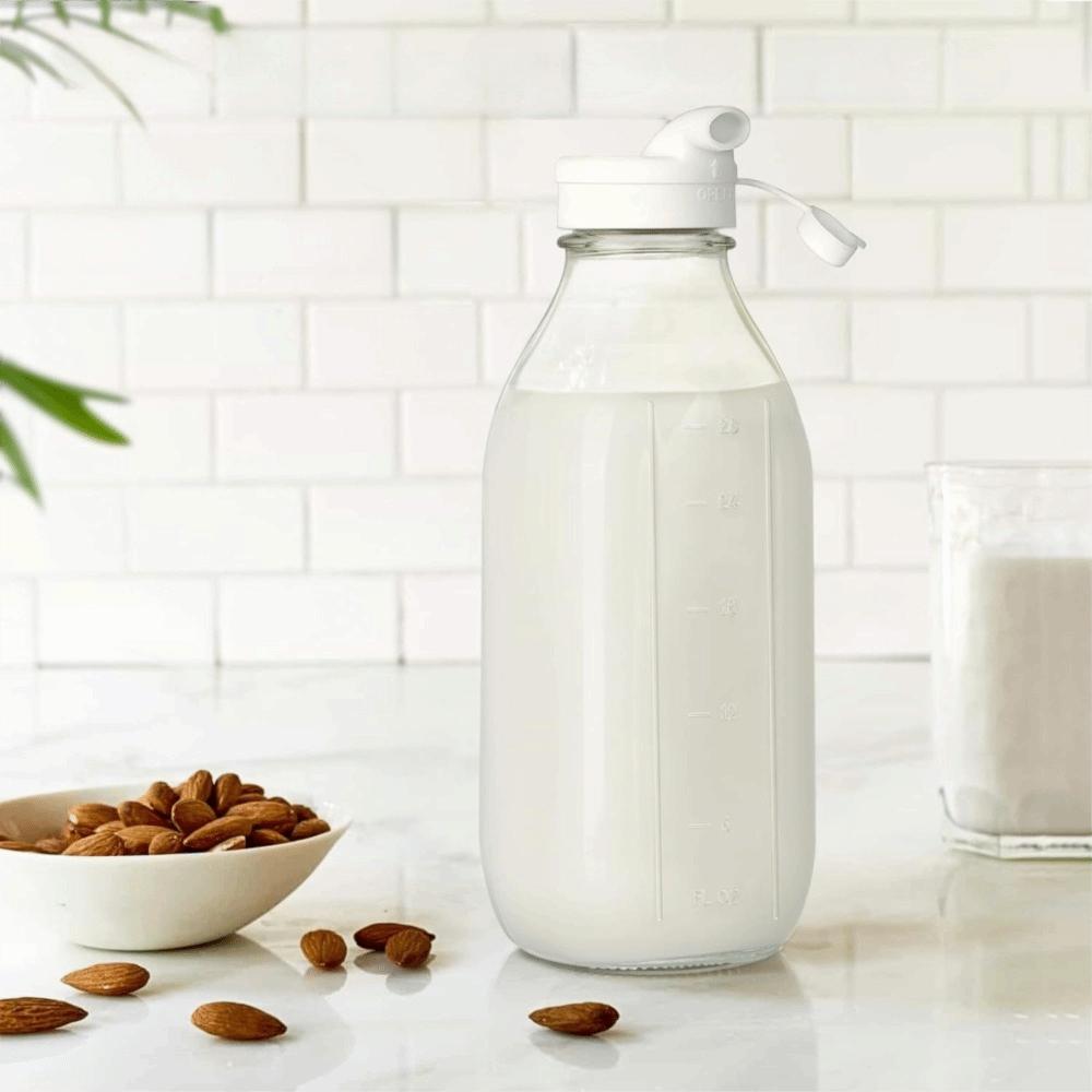 2 Stück verschlossene Glasmilchflasche 32 oz Saftbehälter Kreativer Milchkrug Marmelade