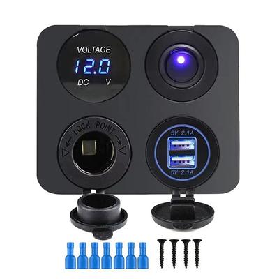 12V USB Panel Aljzat 4 az 1-ben Dupla USB Töltő Billenőkapcsolóval Autós Aljzat Digitális Voltmérő Autóhoz Csónakhoz Teherautóhoz Lakóautóhoz