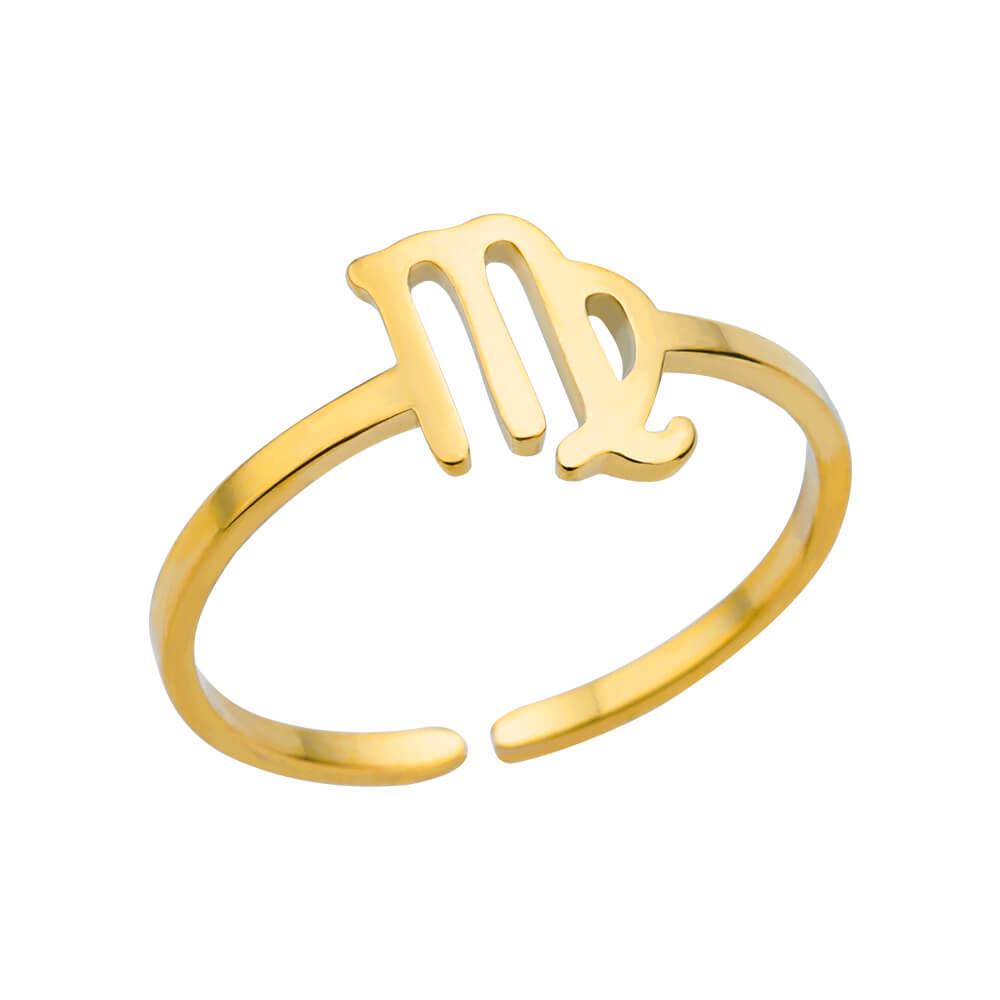 Stainless Steel Zodiac Birthstone Open Ring Set - 12 Constellations Symbol, Pinky Ring