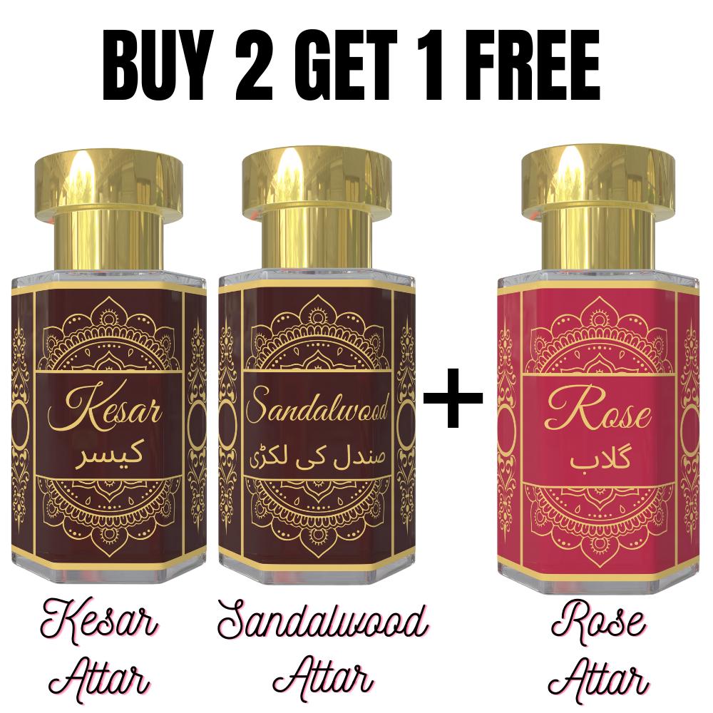 Кесар Аттар и Сандаловый Аттар с Бесплатным Розовым Аттаром Пряное Древесное и Цветочное Сочетание Ароматов Безспиртовые Унисекс Масла-Парфюмы в Ролике 3 x 6 мл Pack6ml 653₽