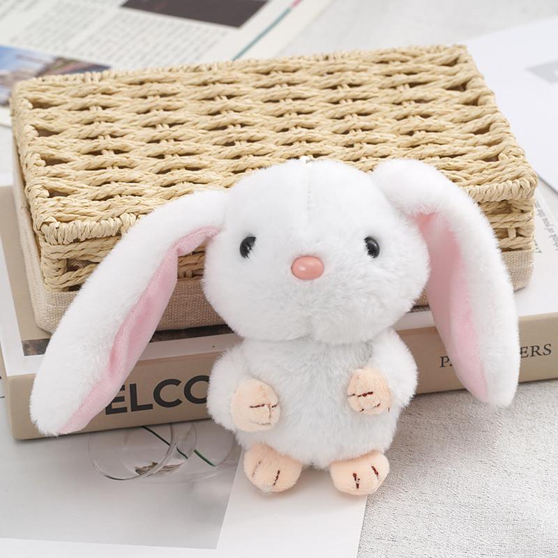 Adorable Long-eared Bunny Plush Keychain Soft Stuffed Rabbit Toy Crystal Velvet