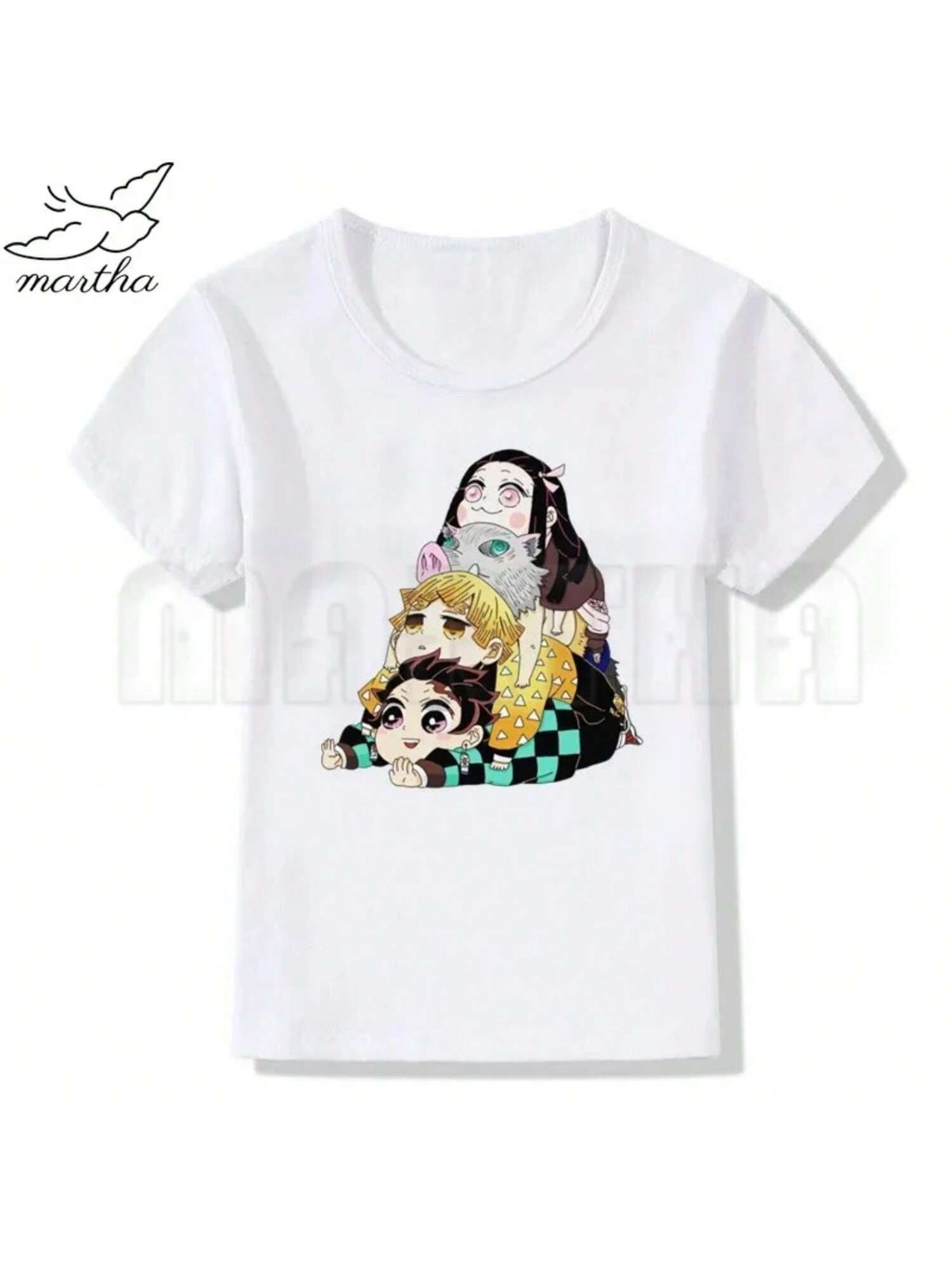 Kimetsu No Yaiba Print Kids White T Shirt Funny Kawaii Cartoon Girl Top White Round Neck Short Sleeves Boys Tshirt S разноцветный