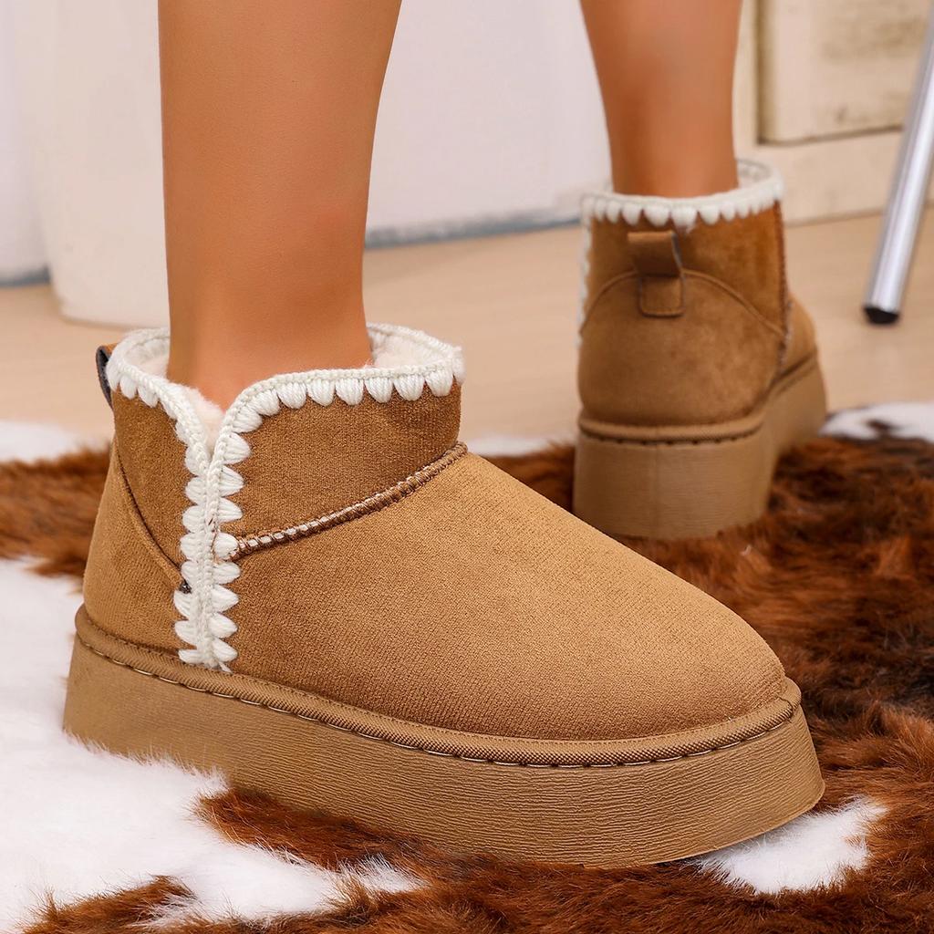 Winter Women's Fashion Fuzzy Fur Anti-slip Soft Sole Ankle Boots Outdoor Indoor Warm Comfort Leisure Plush Short Boot