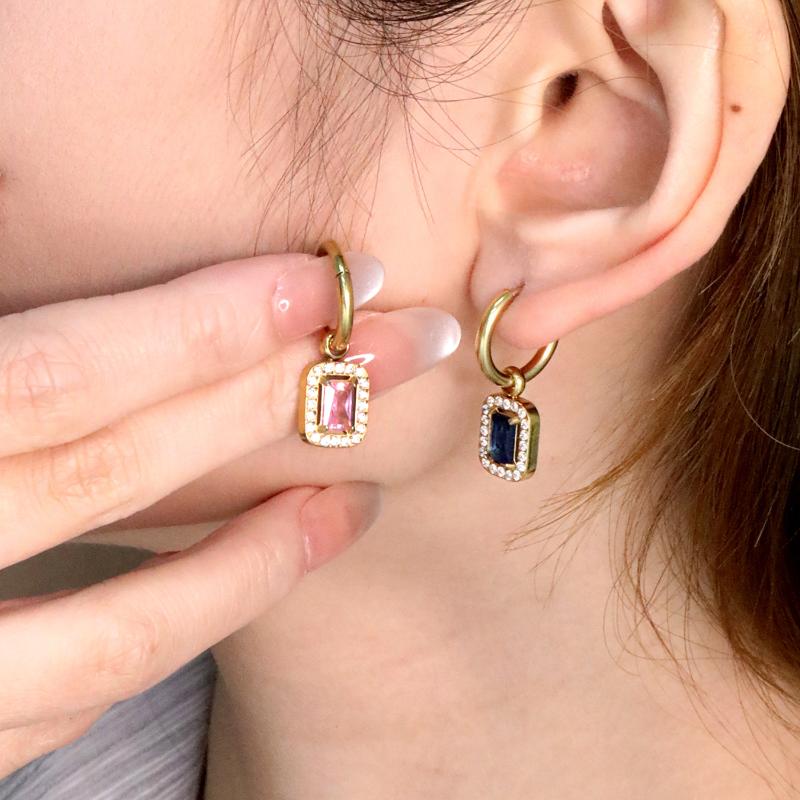 Clearly Colored Cubic Zirconia Drop Earrings For Woman Dancing Party Accessories Luxury Shiny Zircon Geometric Clip