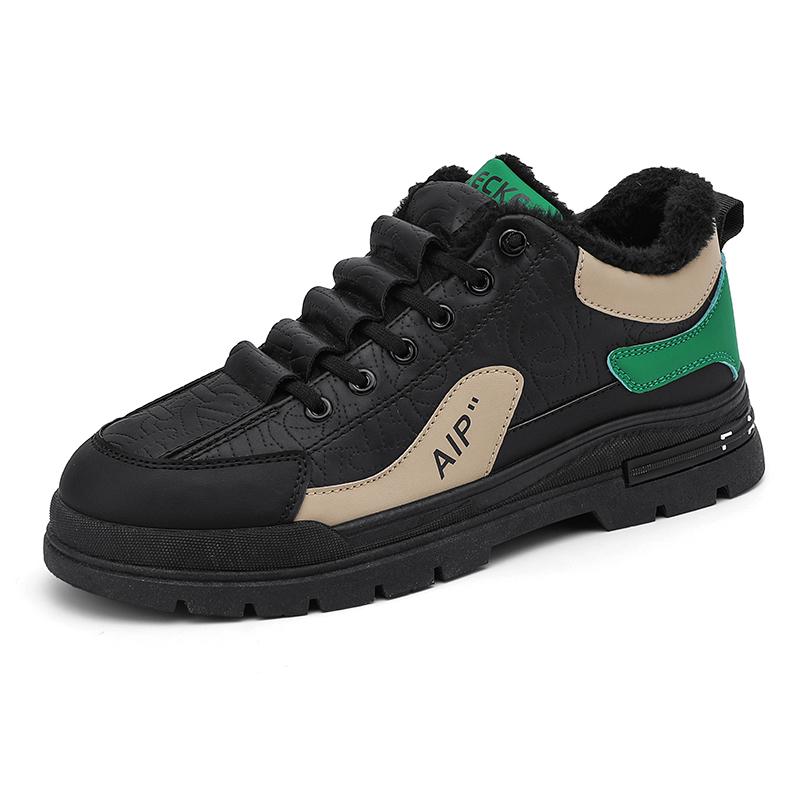 Мужская обувь Зимние мужские кроссовки Теплые хлопковые туфли Утепленные повседневные прогулочные туфли 44 зелёный/чёрный