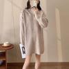Temperament Medium and Long Hooded Knitted Sweater Top Women's Autumn and Winter New Loose and Thin Solid Color Pullover Sweater Women