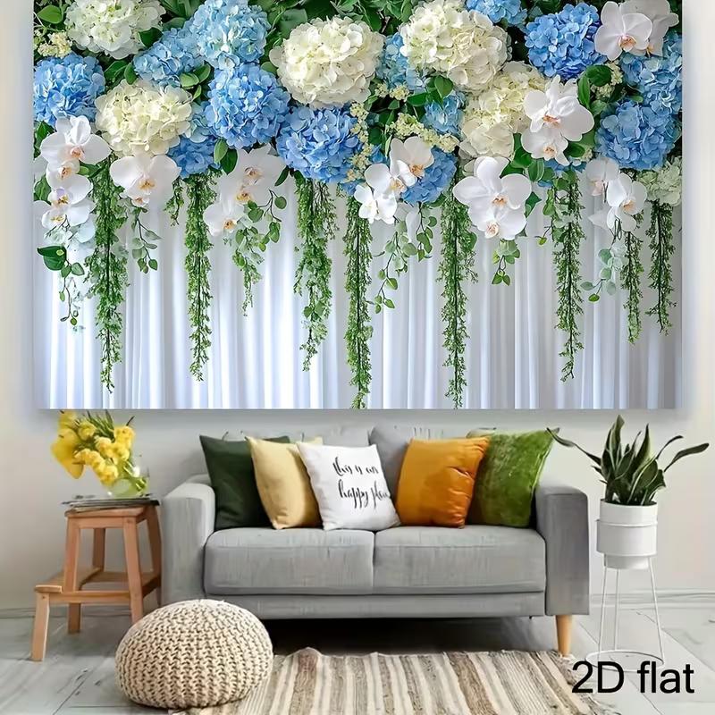 2D Floral Wall Backdrop with Green Vines Photo Booth Banner