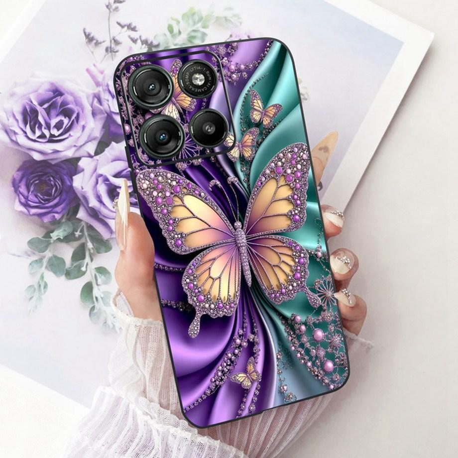 Etui do Motorola Moto G17 Power G15 Power MotoG15 Miękki Czarny Silikonowy Pokrowiec Malowanie Kwiatowe Motyl Smok Kot Funda