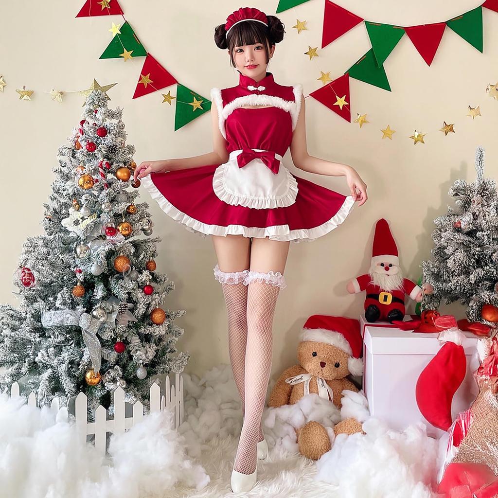 [Milky Time] Christmas Santa Costume, Maid Dress with Ribbon (Maid Santa)