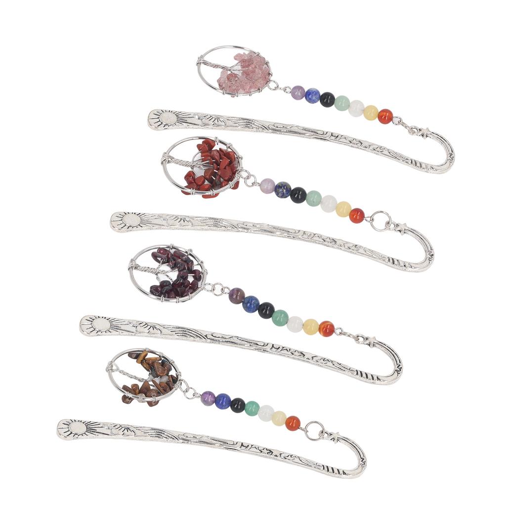 Stone Tree Bookmark Decorative Exquisite Healing 7 Chakra Metal Bookmark for Teacher Students Women