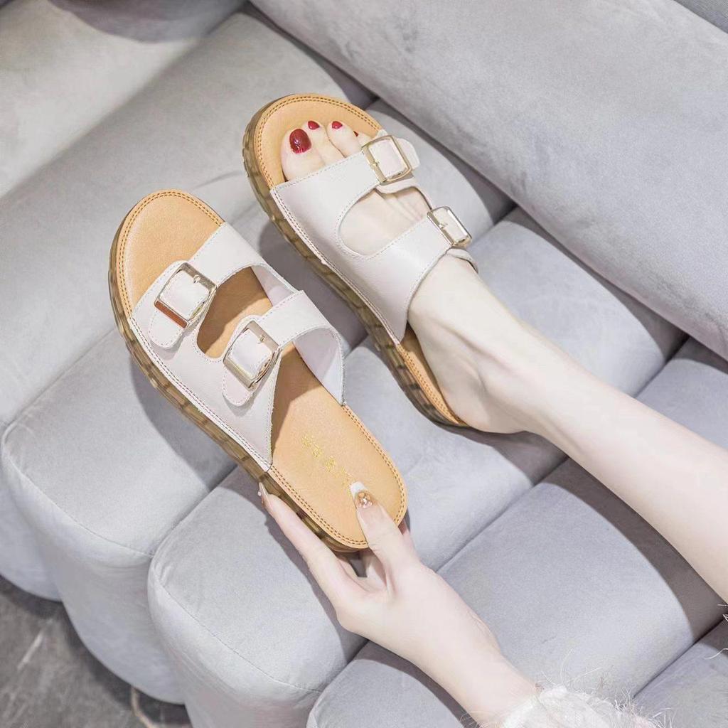 Women's Summer Leather Sandals 2025, Comfortable Soft Sole, Fashionable Versatile Outdoor Buckle Design