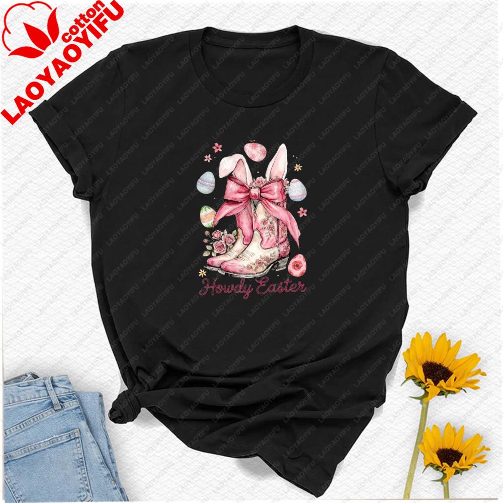 Howdy Easter Western Coquette Easter Bunny Cowgirl Aesthetic Retro Graphic T Shirts Oversized T Shirt Unisex Clothes Gothic Tops