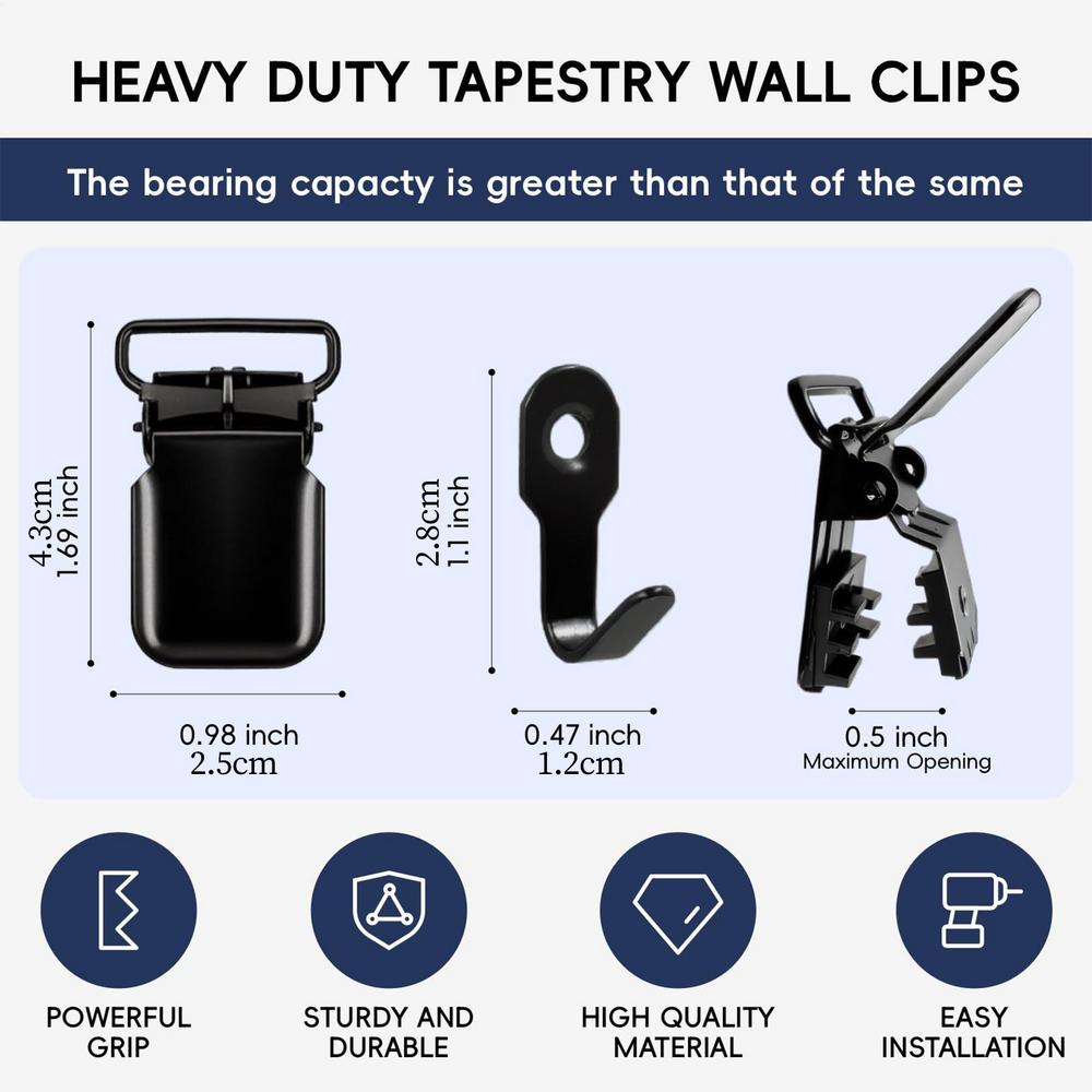 Tapestry Wall Hangers 4 Pieces Removable Heavy Duty Clip Tapestry Wall Clamps For Display Pictures Posters Frames Art Canvas