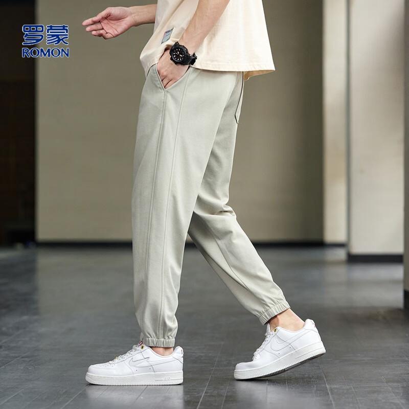 Romon Men's Ice Silk Casual Jogger Pants with Side Splicing