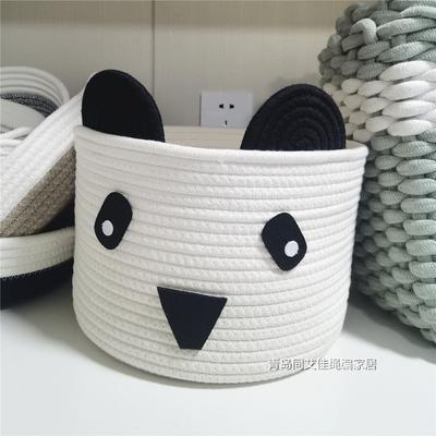 Cesta de almacenamiento tejida con cuerda de algodón de dibujos animados para dormitorio de niños, cesta de almacenamiento para juguetes, bonita caja de clasificación con borde cruzado