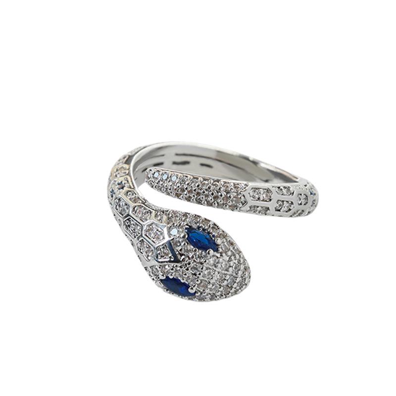 European-American Fashion Zircon Snake Ring: High-End, Versatile, Open Design for Women