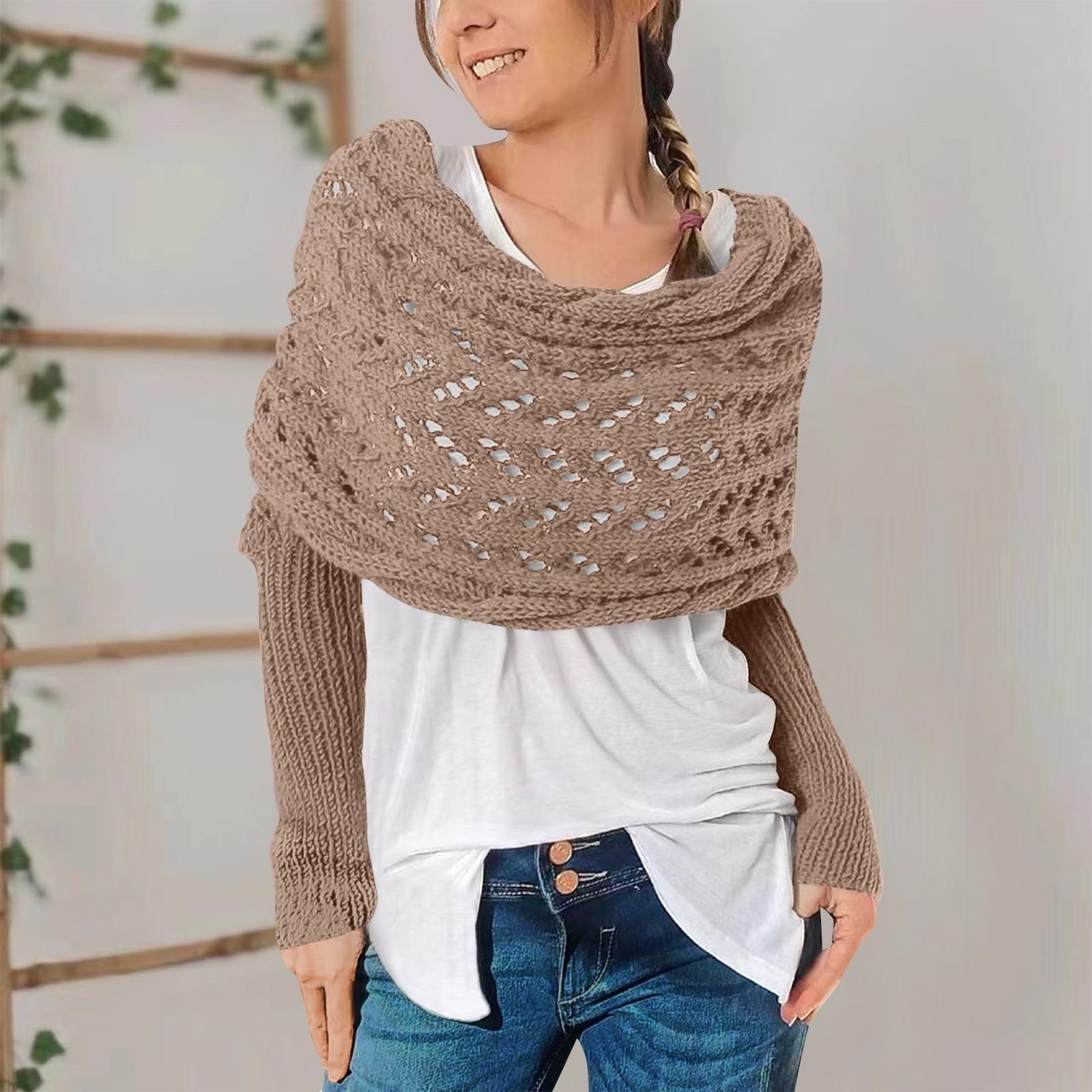 

Multifunctional Scarf With Sleeves For Women, Knitted Scarf Sweater Wrap With Sleeves, Boho Pashmina Scarf Cape One Size верблюд