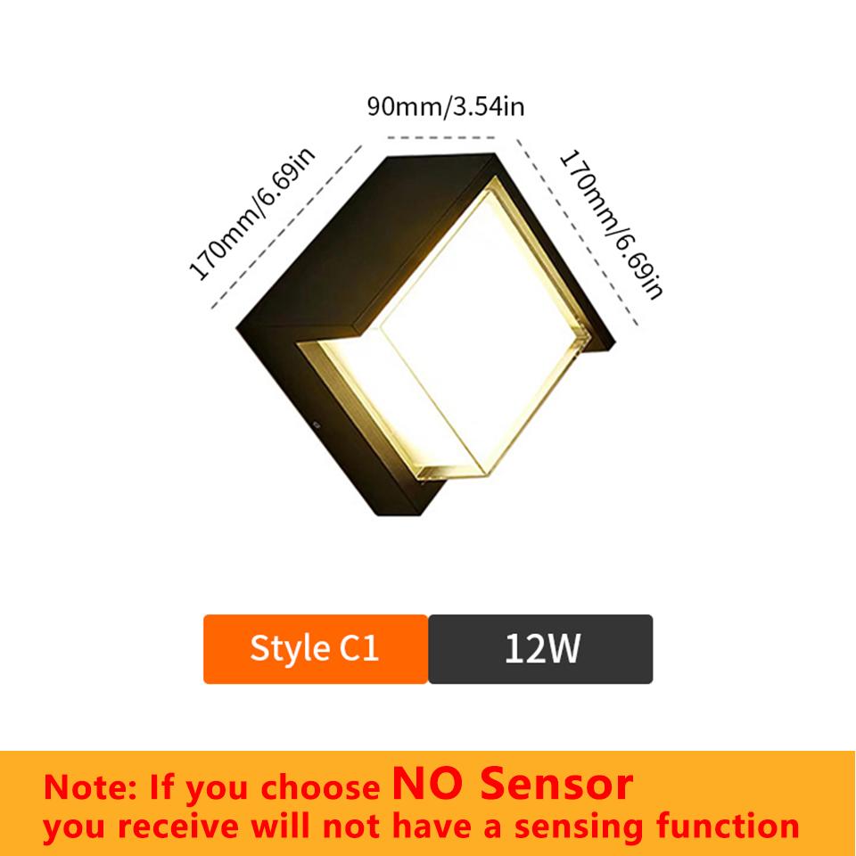 LED Wall Lamp Modern Motion Sensor Indoor/Outdoor AC85-265V 6W 12W Wall Light Waterproof IP66 For Garden Street Path Decoration
