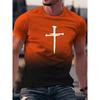 Gradient Christian Cross Pattern 3D Printed T-shirts Fashionable and Round Neck Short Sleeve Sports and Leisure Men's T-shirts
