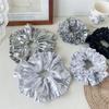 Double-layer Laser Beam Waist Long Hair Ring with Embroidered Hydrangea Pleated Hair String - An Elegant Hair Accessory for The Head.