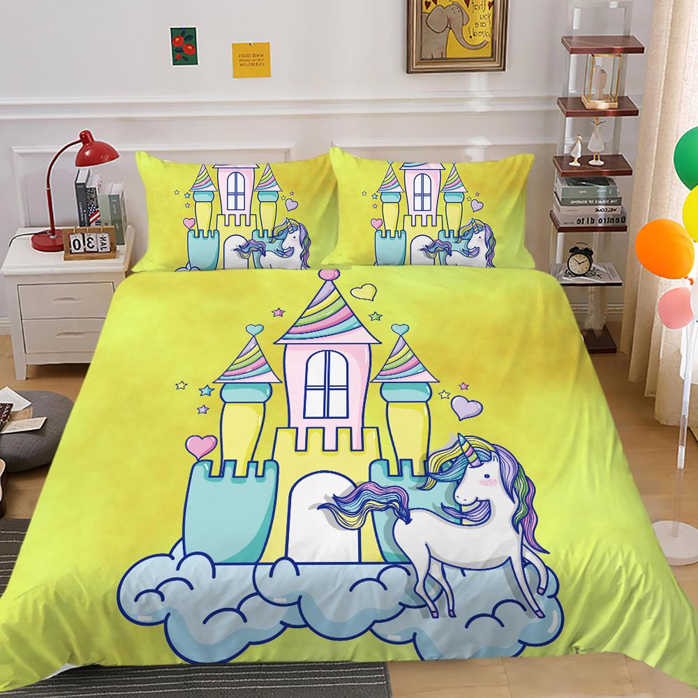 2023 New Style Unicorn Painting Soft Bedding Cover Set Duvet Cover Sets Unique Design Children Kids Teens Bedclothes Pillowcase