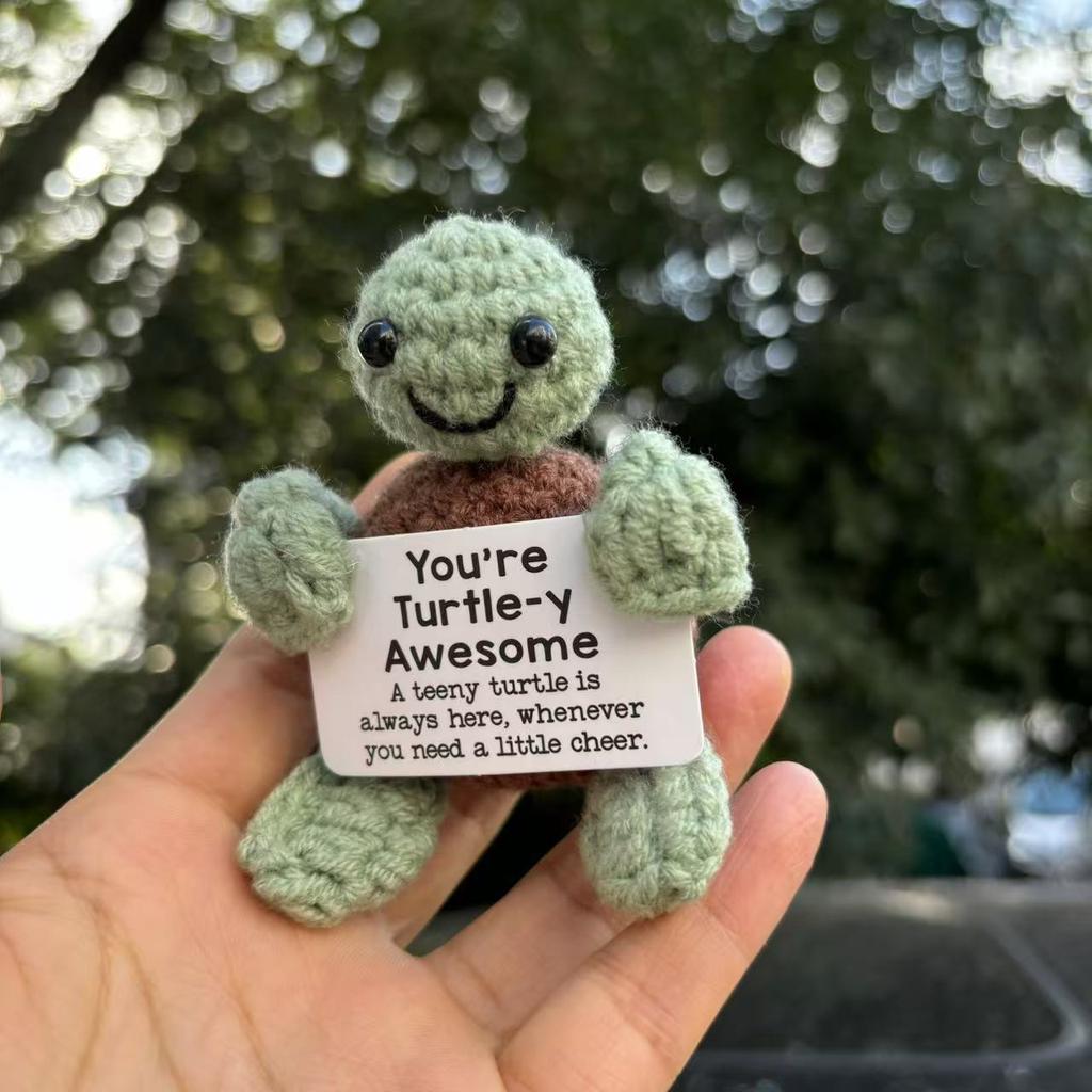Funny Crochet Positive Inspirational Emotional Support Cat Doll Home Room Decoration Handmade Knitted Cat Desktop Ornament Gift