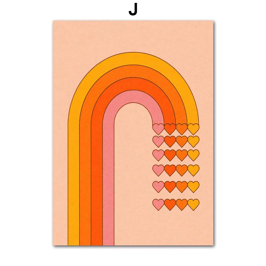 Retro 70s Stripes Art Prints, Sunset, Lip, Rainbow, Flower, Butterfly, Boho Poster, Canvas Painting, Wall Pictures, Living Room