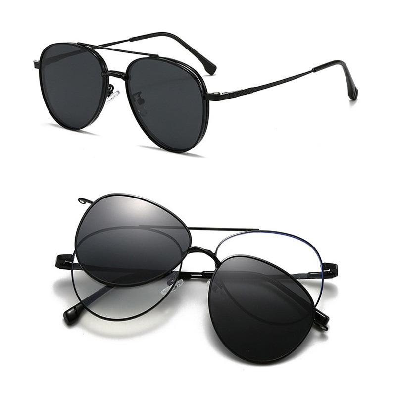Magnetic Sleeve Glasses Versatile Myopia Glasses Elliptical Frame Polarized Sunglasses Two-in-one Clip-on Driving Sunglasses