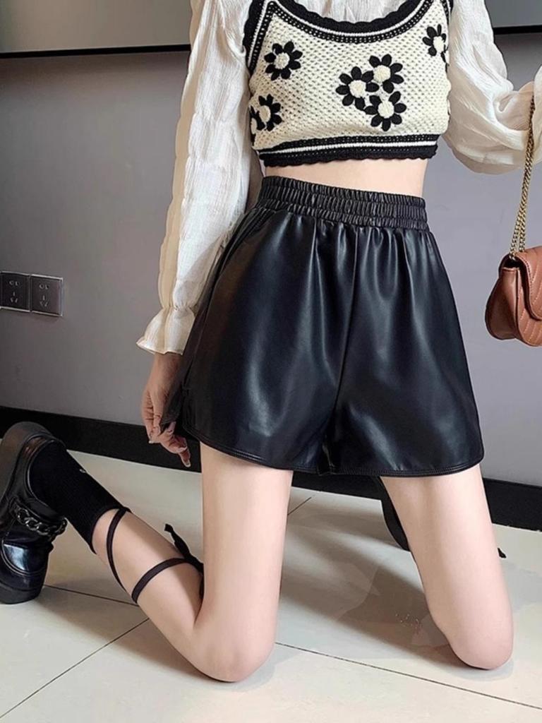 Women's Brown High Waist Wide Leg Leather Pants - Autumn/Winter 2024 Fashion A-Line Bootcut Style
