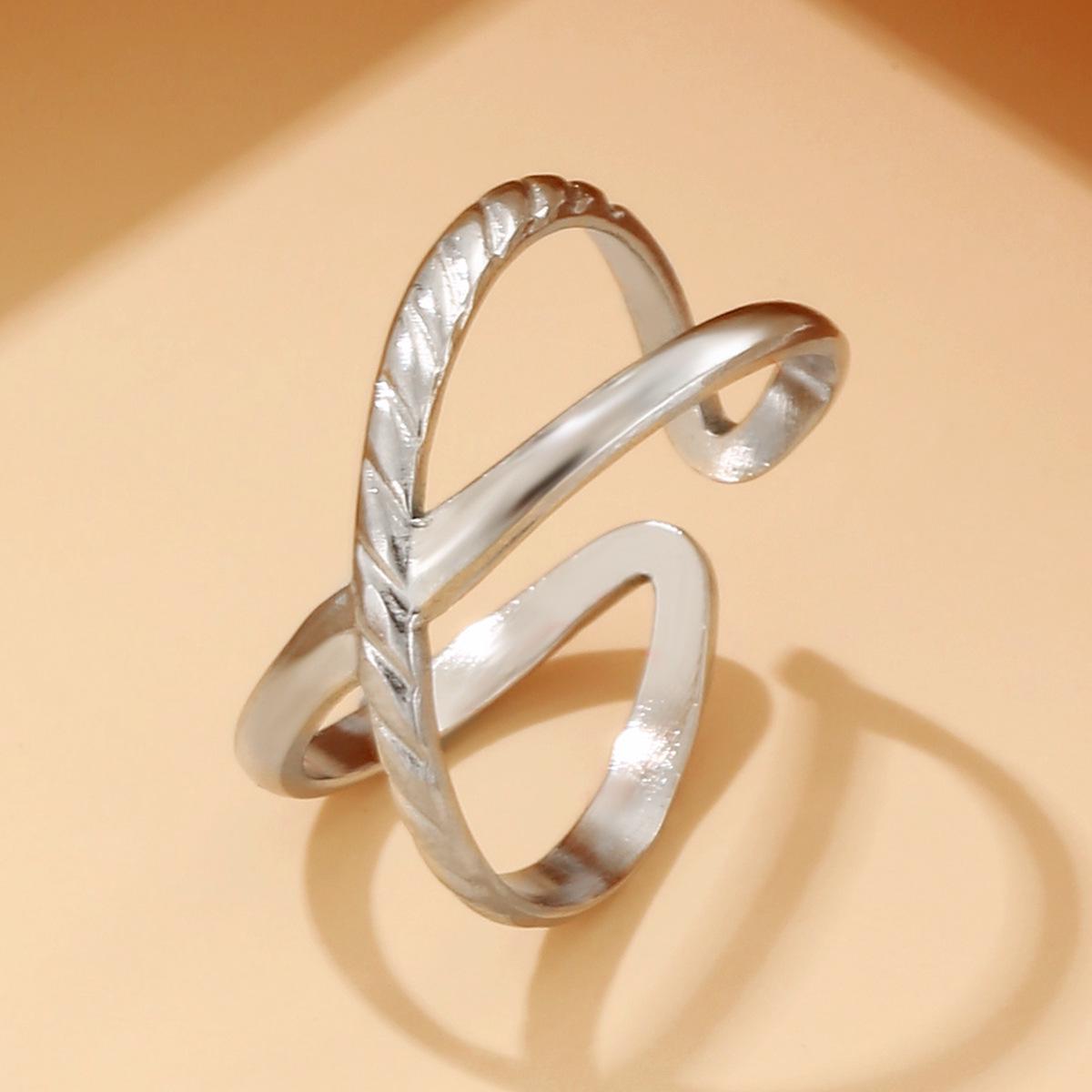 Gold Plated Stainless Steel Cross Texture Ring - Trendy Women s Index Finger Jewelry