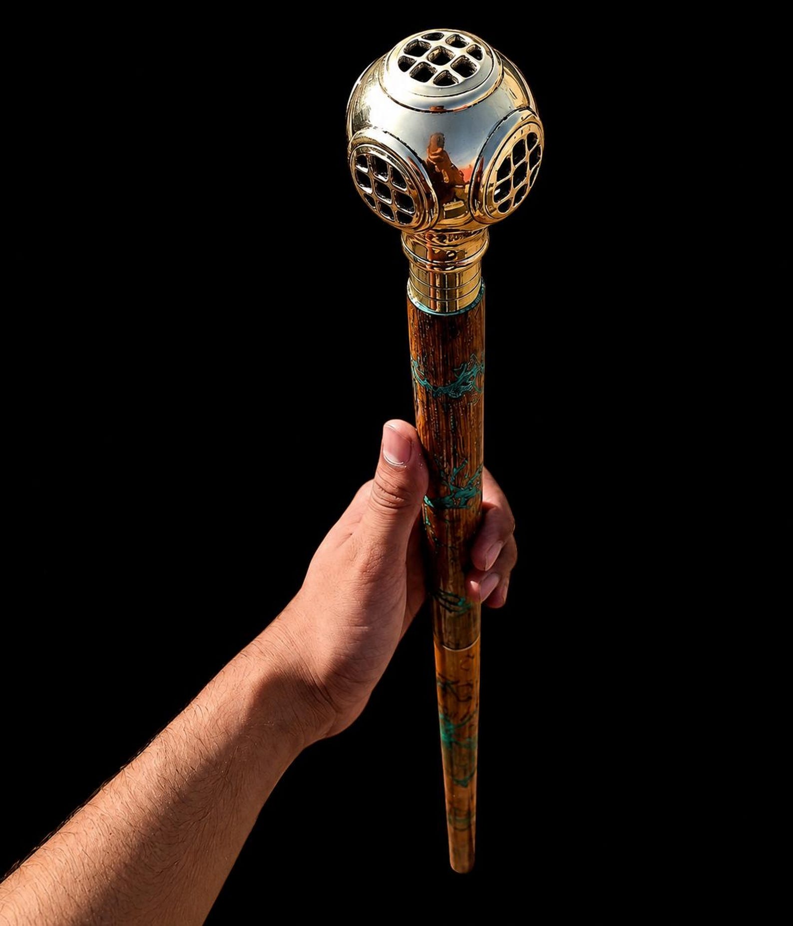 Luxury Diving Helmet Walking Cane Handmade Wooden Nautical Walking Stick Brass Gentleman Cane Maritime Gift for Him