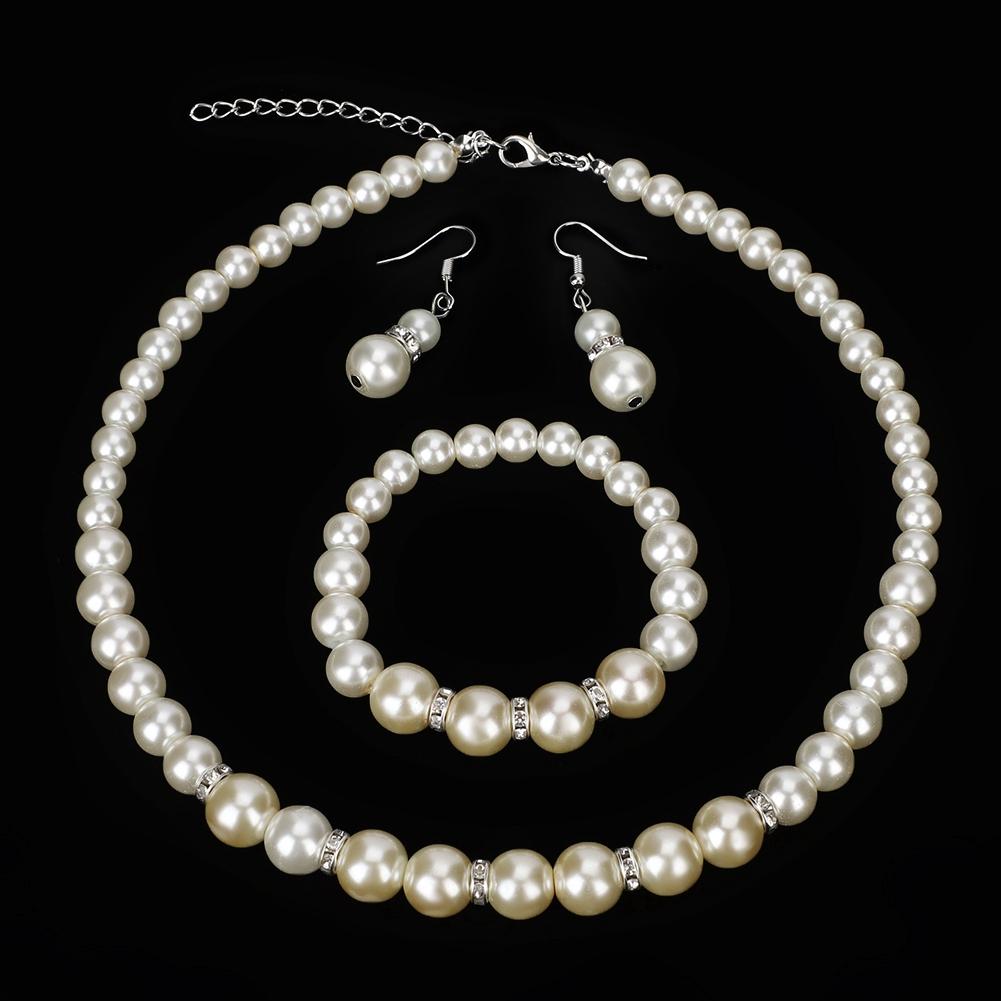Fauxperlen Hochzeit Halskette Ohrring Armband Sets Brautschmuck Set für Frauen Party Geschenk
