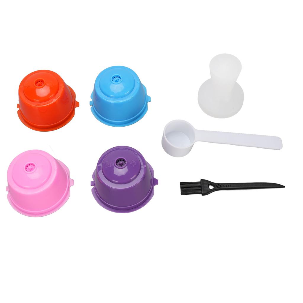 4PCS Reusable Coffee Capsule PP Multi Color Refillable Reusable Coffee Filter Pod with Tamper for