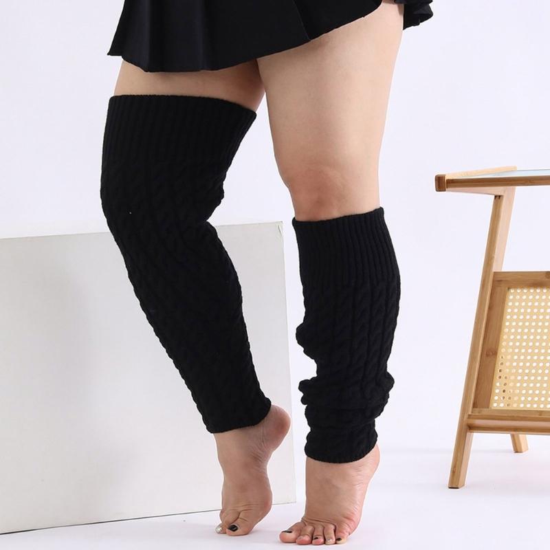 Scaldamuscoli da Donna Taglie Forti Lavorati a Maglia a Treccia Sopra il Ginocchio Alti sulla Coscia Calzini Senza Piedi Caldi Calze per Stivali Invernali Streetwear