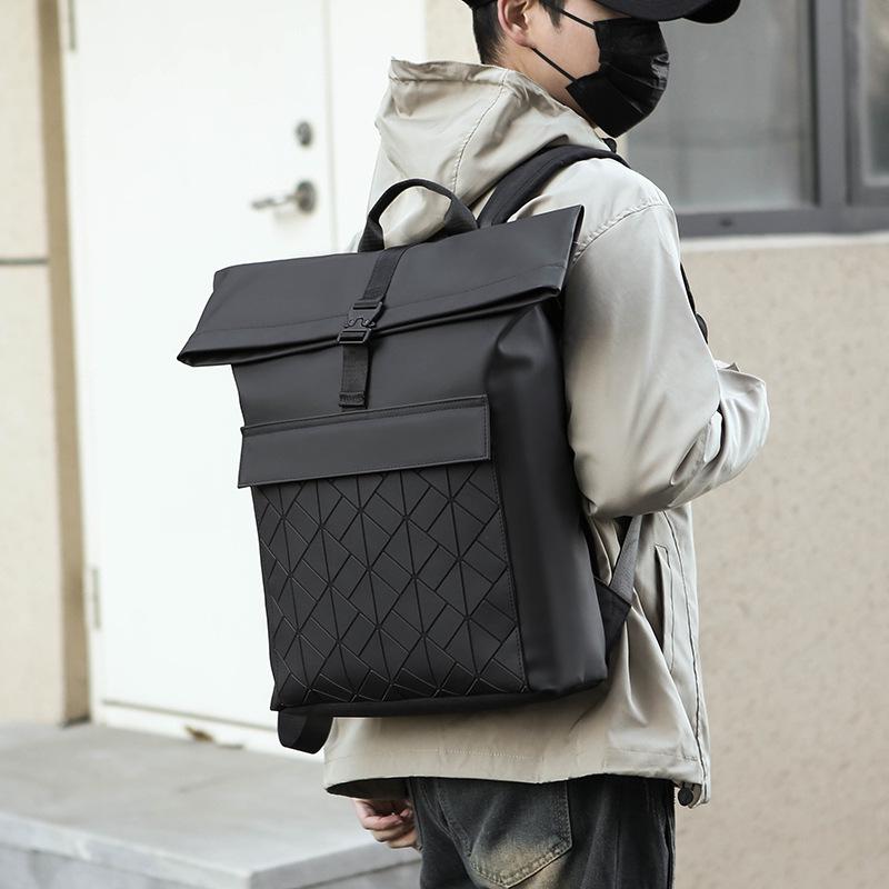 Men's Large Capacity Roll Top Backpack: Trendy Commuter, Travel, and Business Bag