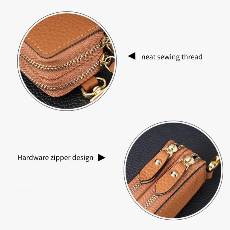 Leather Car Key Fob Case Cover Keychain Zipper Bag Protector Double Layer Pouch