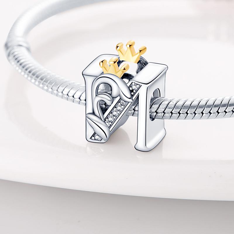 925 Original Sterling Silver Design Alphabet Zircon Beads Fit 925 Bracelet Key Chain Making Jewelry For Woman 