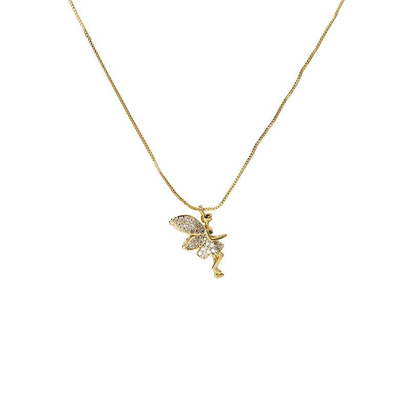 Real Gold Plated Zircon Elf Angel Necklace - Cute, Korean Style, 2024 Women's Trend