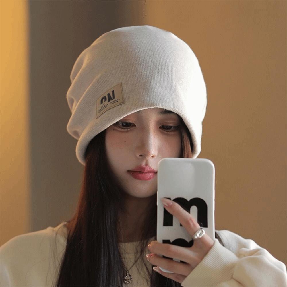Thickened Plush Beanies Hats Coldproof Letter Pullover Hats Solid Color Warm Cap  Outdoor