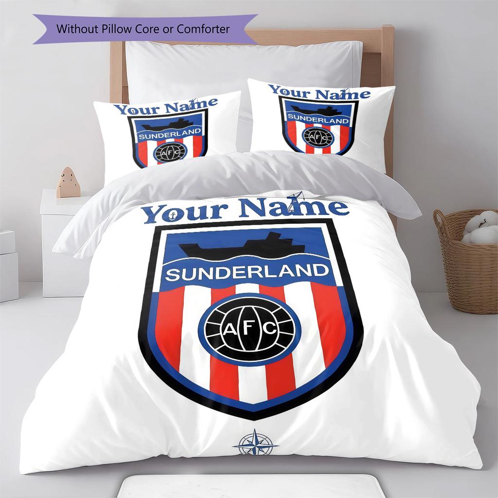 Sunderland Association Football Club Custom Name Pattern Bedding Quilt Set Quilt Cover Pillowcase Home Birthday Gift(1 * Duvet Cover + 2 * Pillowcase,
