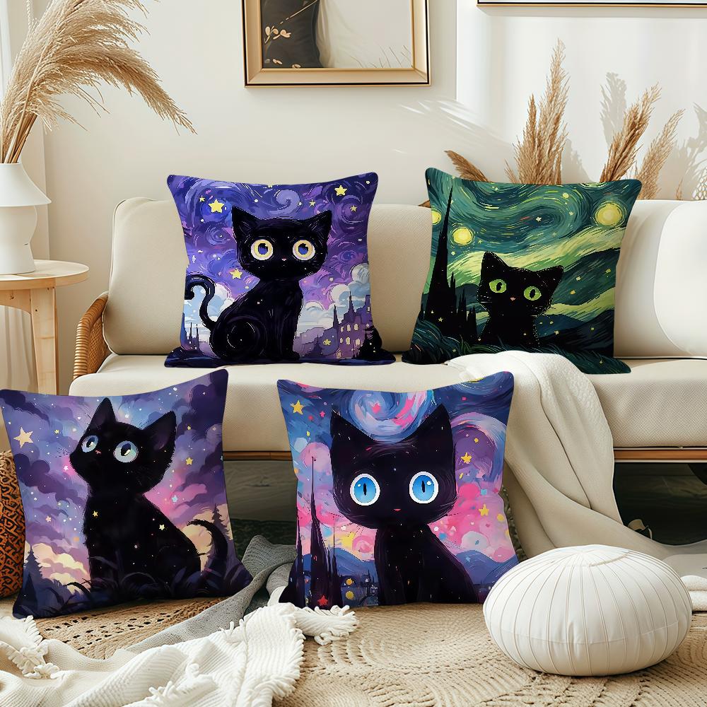 Cartoon Abstrakter Sternenhimmel und Schwarze Kissenhülle Kissenbezug Dekoration Zimmer Haus Sofa Wohnzimmer Büro Auto Nordische Schlichtheit