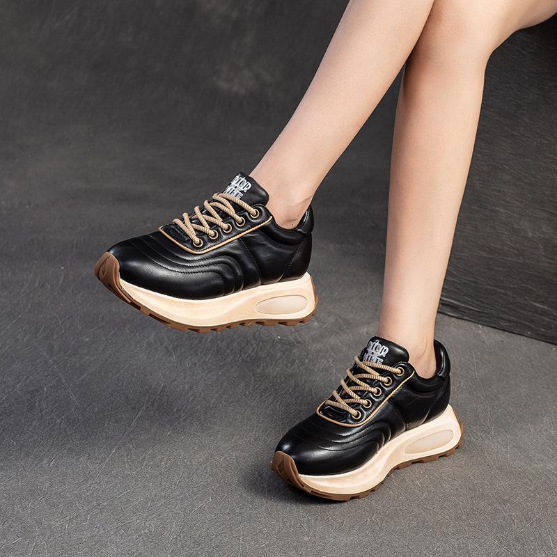 Fashion GKTINOO Lace-up Sports Women's Flat Shoes Genuine Leather Sneakers Height Increasing Handmade Comfortable Platform Sneakers