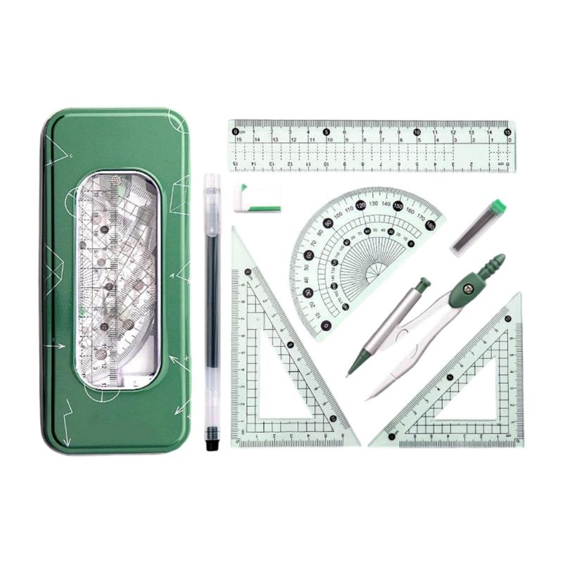 Multifunctional Drafting Tools Kits Including Compass Ruler Protractors Eraser For School Office Home Use In Organizers Box