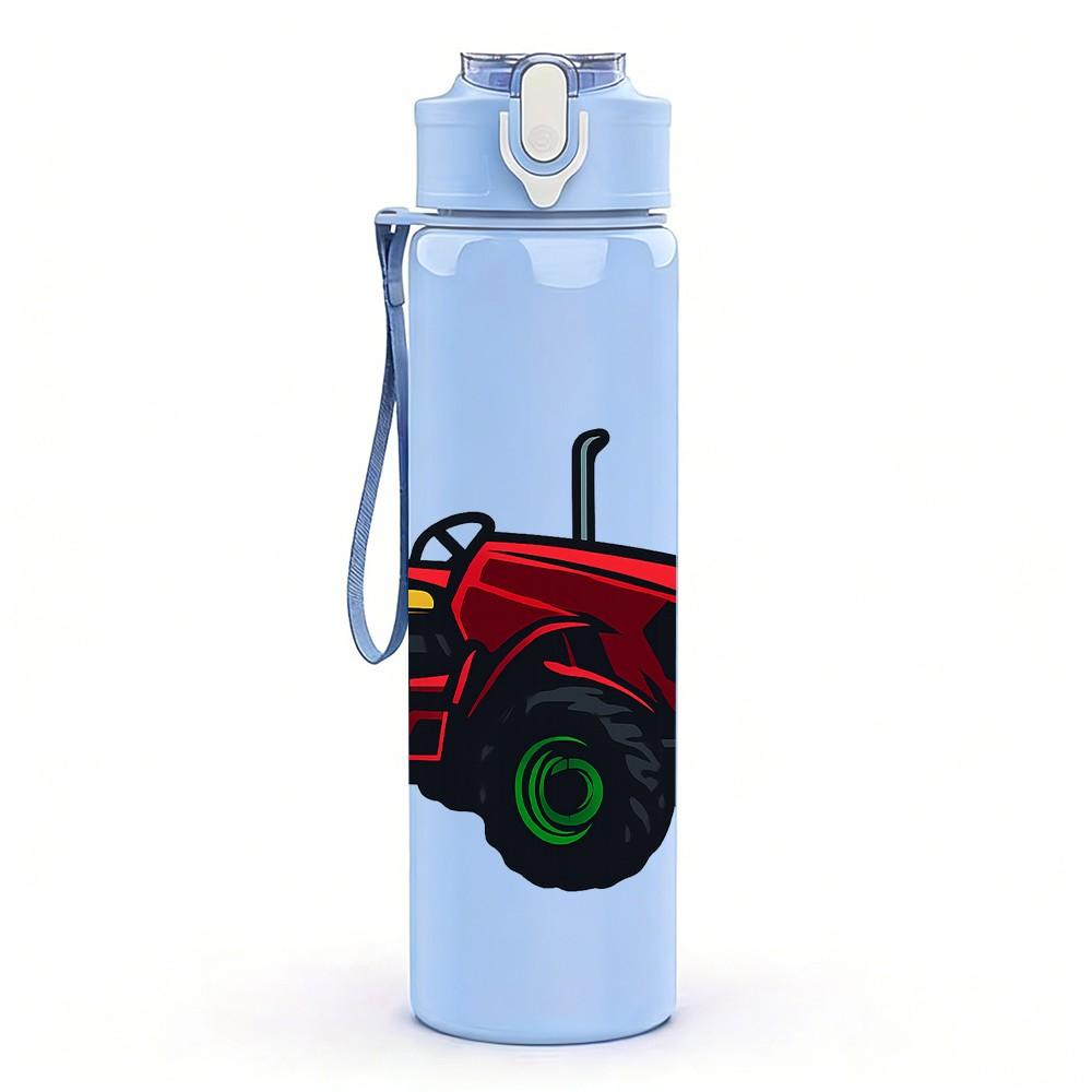 1PC Red Farm Tractor Pattern 750ml Color Plastic Sports Water Bottle Leakproof Flip Straw Lid Suitable for Sports Office Home Use