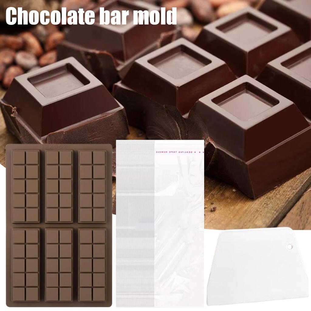 Chocolate Molds Silicone 6-Cavity Gummy Molds With Scraper And 100 Bags Easy Release Mould For Candy Soap Kitchen Wax Cake Gummy