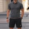 Basic Polo Shorts 2Pack Set,3Button Knit Color-Blocked Cuffs, Versatile Style for Men's Work and Sports