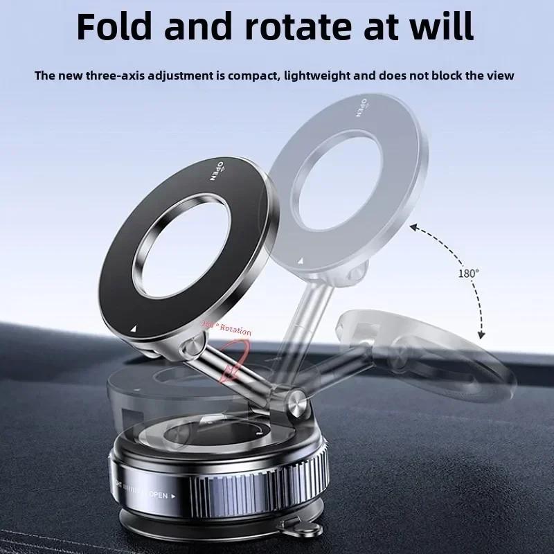 360-Degree Rotating Aluminum Alloy Magnetic Suction Cup Car Mount Portable Design Folding Phone Holder Single-Handed Operation