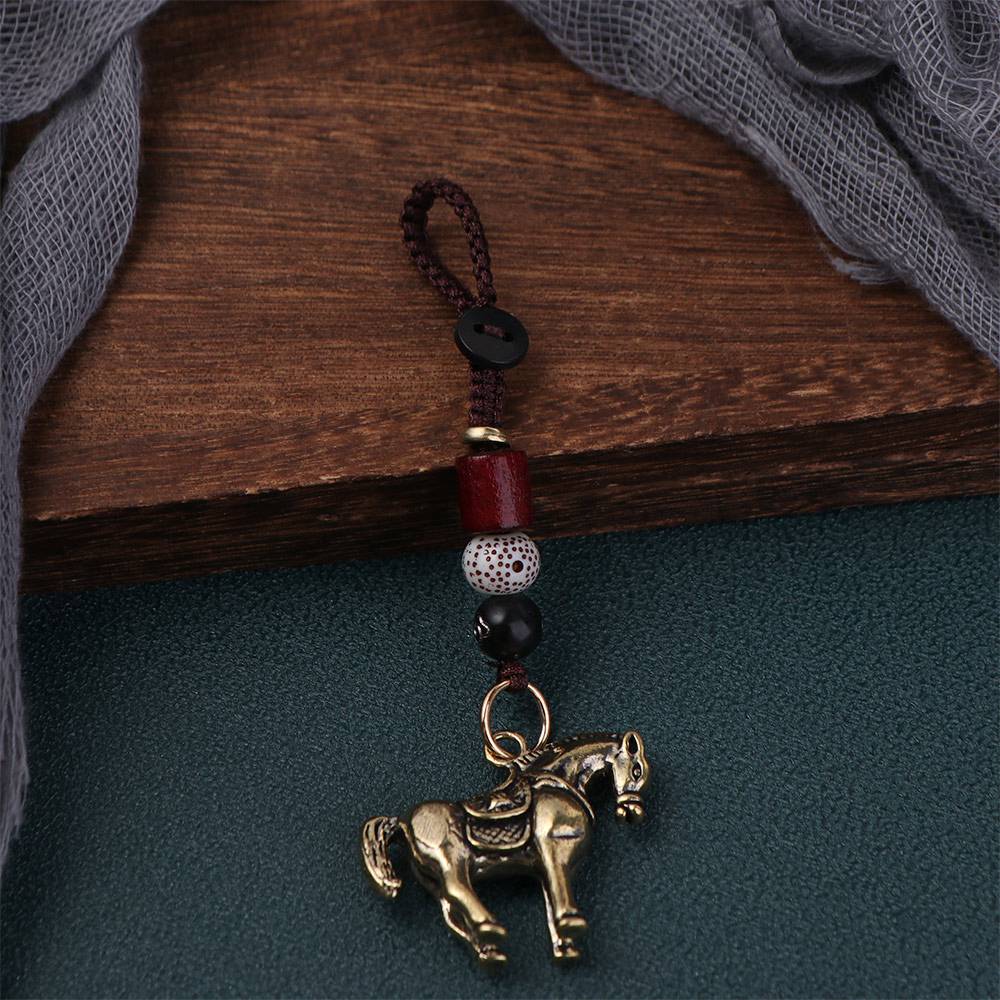 Feng Shui Horse Lucky Bag Pendant Wealth Weaving Key Chains Chinese Zodiac Key Ring  Women Men