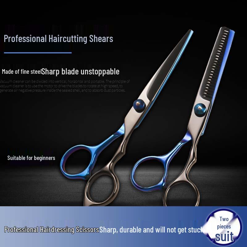 Stainless Steel Hairdressing Scissors Set: Flat, Serrated, Thinning, and Lace Shears for Styling.