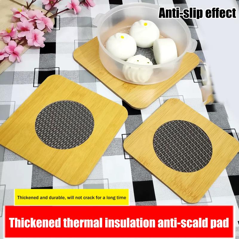 Fine Workmanship Wooden Heat Pad With Anti-Slip Mat Round Square Coasters Waterproof Anti-Slip Pot Holder Kitchen Kitchenware